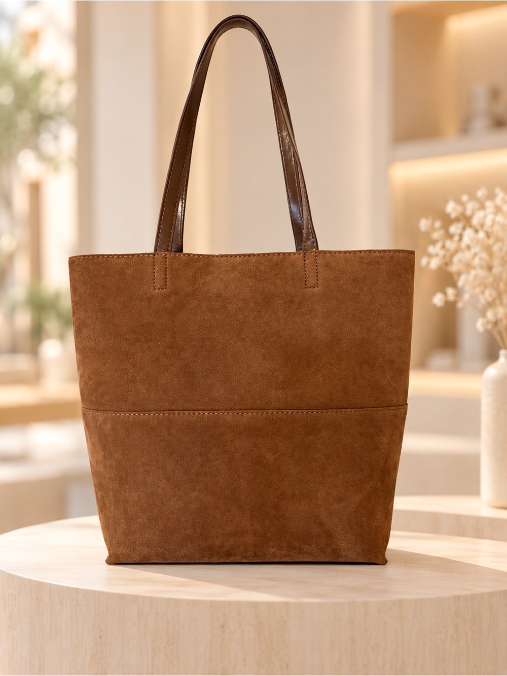Classic Brown Suede Tote Bag - Casual Everyday Carry🌸 comes with makeup tote🌸